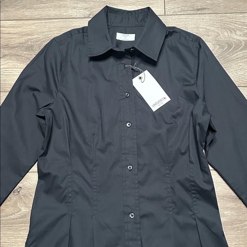 Untuckit Milan Stretch Cotton Button Up Dress‎ Black Office Travel Casual Size 6 - Picture 6 of 16